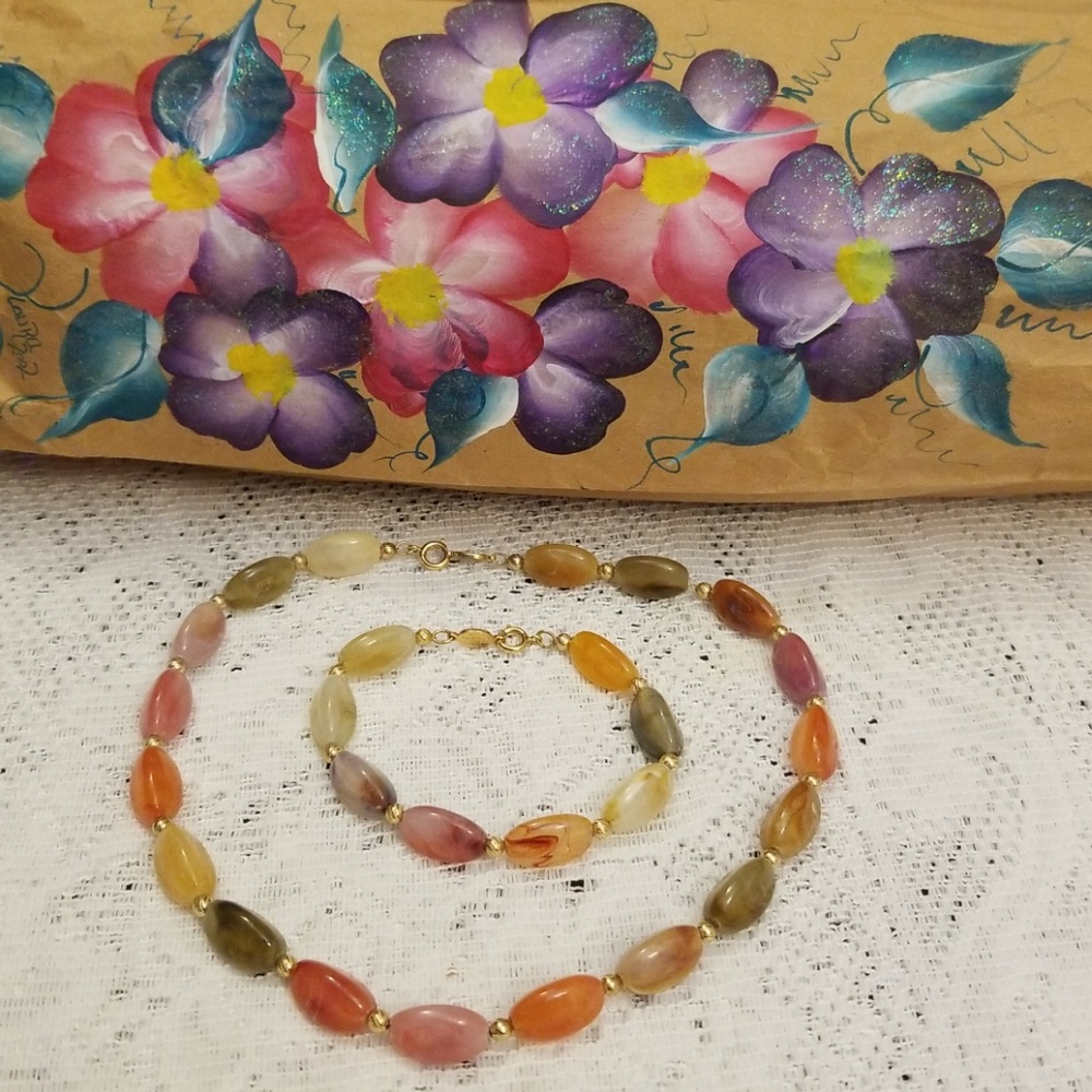Napier Polished Stones Choker Necklace & Bracelet
